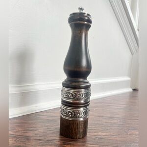 Vintage style Wood Stainless silver tone Pepper Mill Grinder 11”
